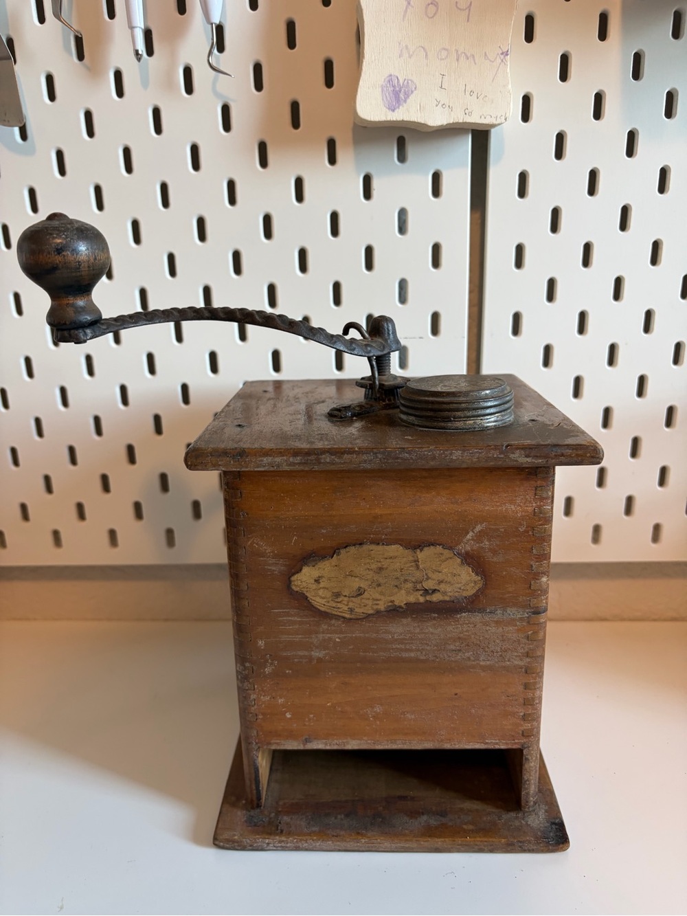 Vintage Wooden Coffee Grinder with Metal Handle - Brown and Black